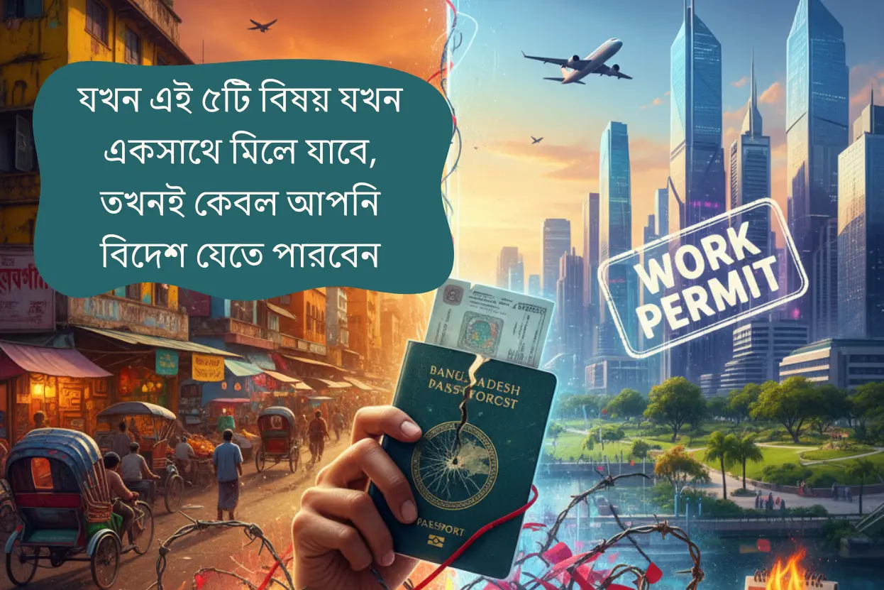 যখন এই ৫টি বিষয় যখন একসাথে মিলে যাবে, তখনই কেবল আপনি বিদেশ যেতে পারবেন~এই ৫টি বিষয়ের সবগুলোই যদি ঠিক থাকে শুধুমাত্র তখনই আপনি ওয়ার্ক পারিমিট ভিসা সফলভাবে বিদেশে ফ্লাই করতে পারবেন! নতুবা নয়~বগুড়িয়ান ডটকম~bogurian.com